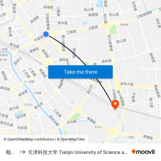 顺驰桥 to 天津科技大学 Tianjin University of Science and Technology map
