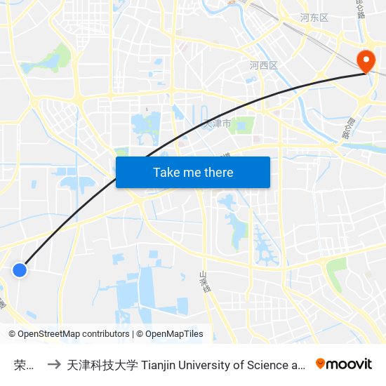 荣华桥 to 天津科技大学 Tianjin University of Science and Technology map