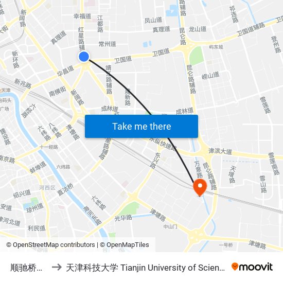 顺驰桥地铁站 to 天津科技大学 Tianjin University of Science and Technology map