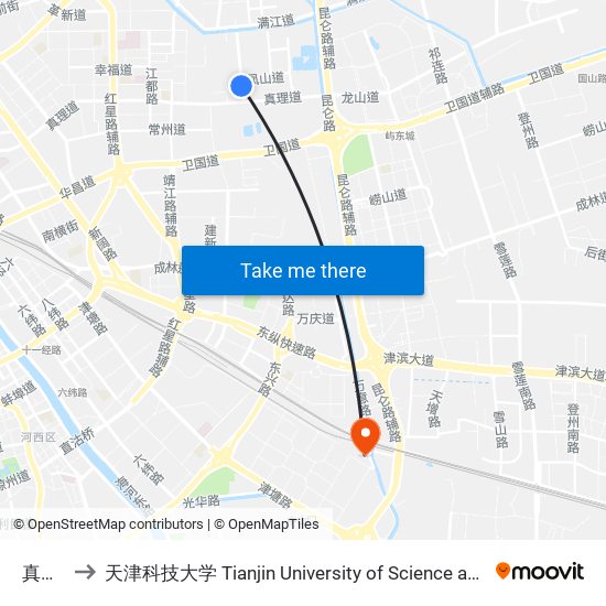 真理园 to 天津科技大学 Tianjin University of Science and Technology map