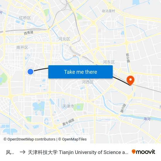 风荷园 to 天津科技大学 Tianjin University of Science and Technology map