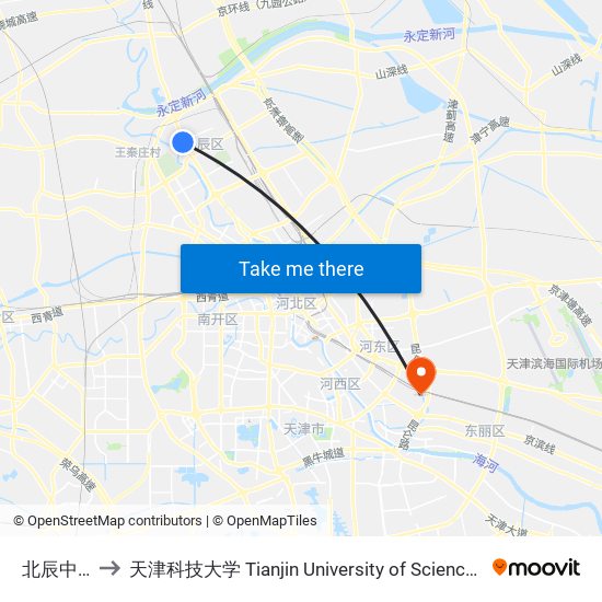 北辰中医院 to 天津科技大学 Tianjin University of Science and Technology map