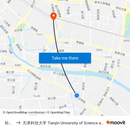 轻化所 to 天津科技大学 Tianjin University of Science and Technology map