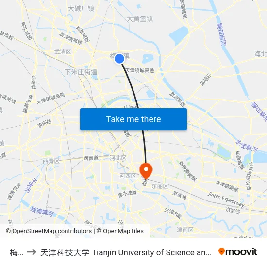 梅厂 to 天津科技大学 Tianjin University of Science and Technology map