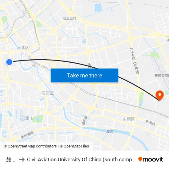 鼓楼 to Civil Aviation University Of China (south campus) map
