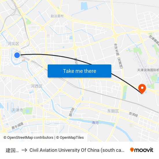 建国道 to Civil Aviation University Of China (south campus) map