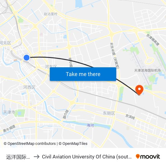 远洋国际中心 to Civil Aviation University Of China (south campus) map
