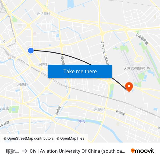 顺驰桥 to Civil Aviation University Of China (south campus) map