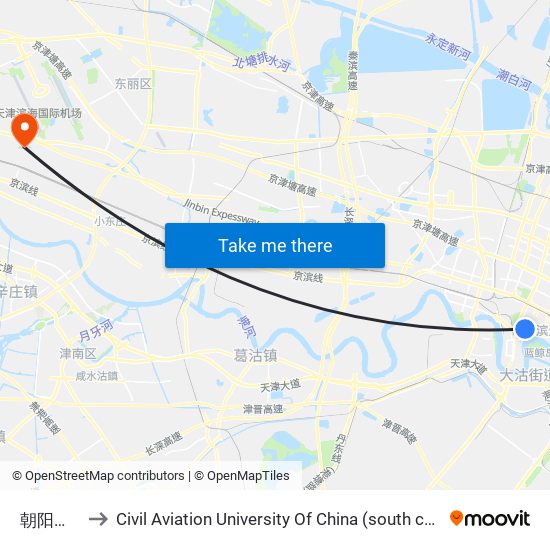 朝阳新村 to Civil Aviation University Of China (south campus) map