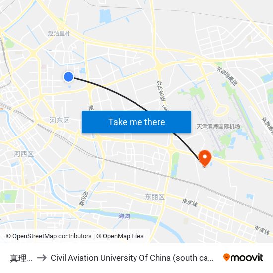 真理园 to Civil Aviation University Of China (south campus) map