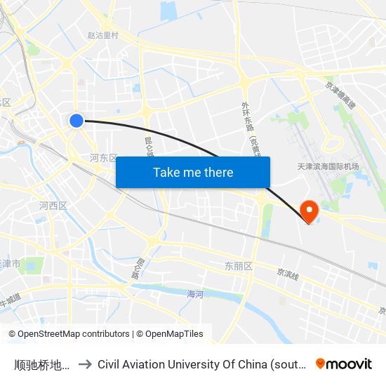 顺驰桥地铁站 to Civil Aviation University Of China (south campus) map