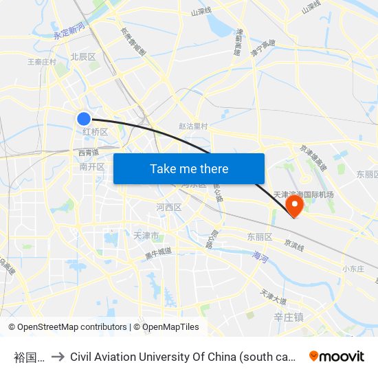 裕国楼 to Civil Aviation University Of China (south campus) map