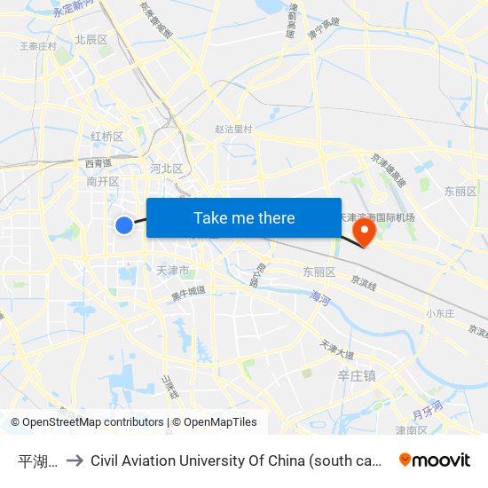 平湖里 to Civil Aviation University Of China (south campus) map