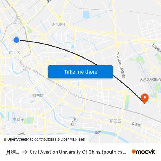 月纬路 to Civil Aviation University Of China (south campus) map