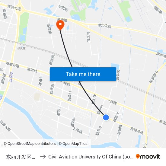 东丽开发区六经路 to Civil Aviation University Of China (south campus) map