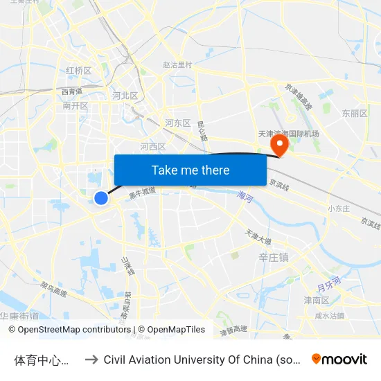 体育中心公交站 to Civil Aviation University Of China (south campus) map