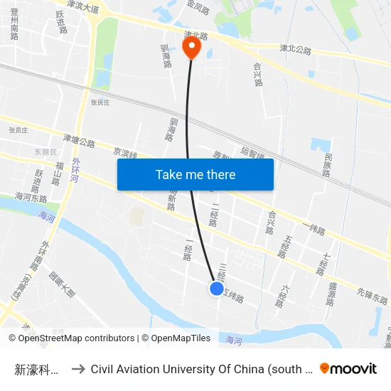 新濠科技园 to Civil Aviation University Of China (south campus) map