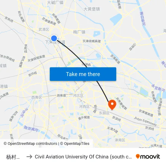 杨村机场 to Civil Aviation University Of China (south campus) map