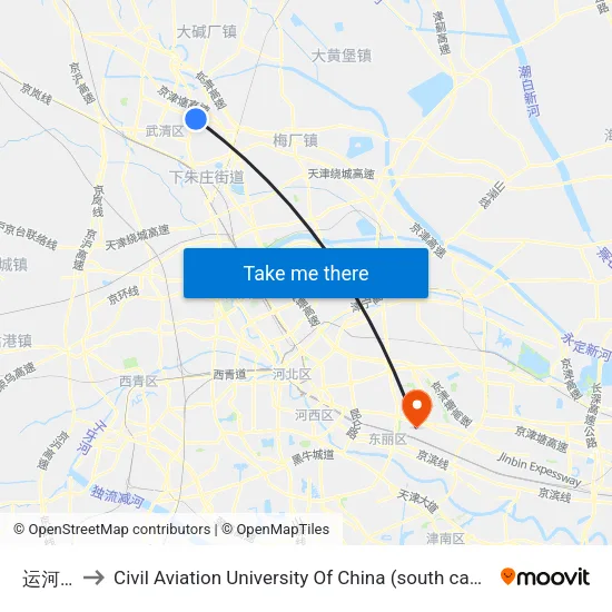 运河城 to Civil Aviation University Of China (south campus) map