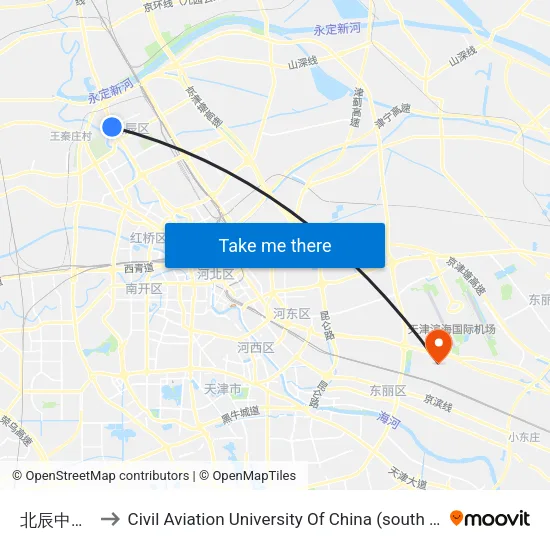 北辰中医院 to Civil Aviation University Of China (south campus) map