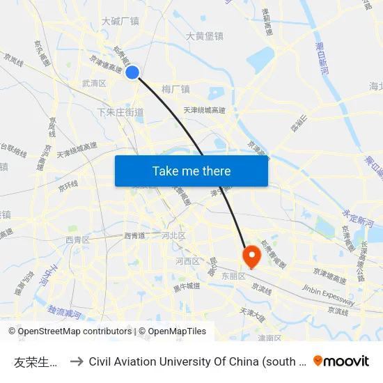 友荣生态园 to Civil Aviation University Of China (south campus) map