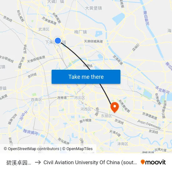 碧溪卓园东门 to Civil Aviation University Of China (south campus) map
