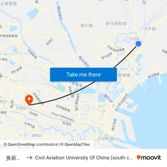 换新水产 to Civil Aviation University Of China (south campus) map