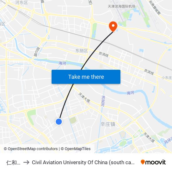 仁和园 to Civil Aviation University Of China (south campus) map