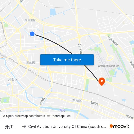 开江南里 to Civil Aviation University Of China (south campus) map