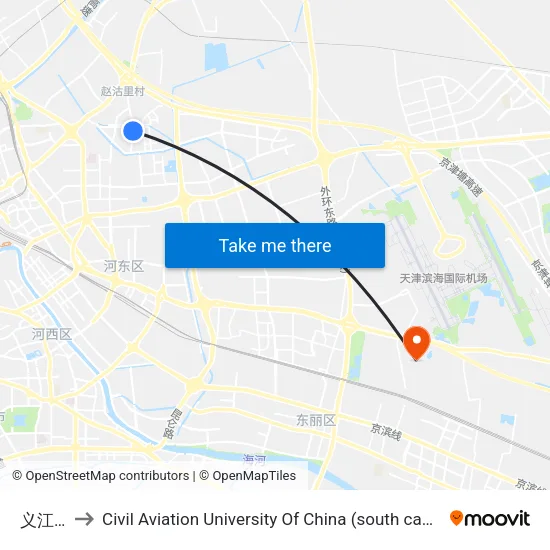 义江里 to Civil Aviation University Of China (south campus) map