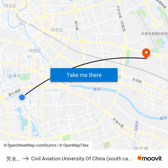 芳水园 to Civil Aviation University Of China (south campus) map