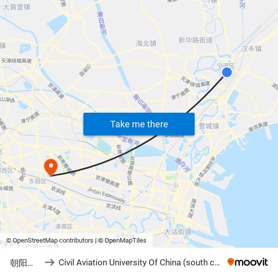 朝阳花园 to Civil Aviation University Of China (south campus) map