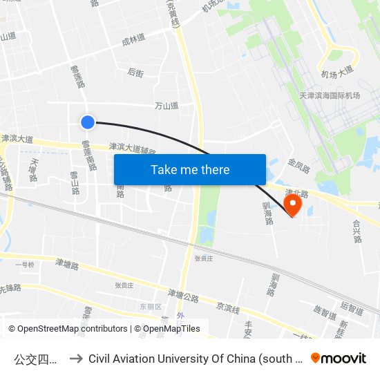 公交四公司 to Civil Aviation University Of China (south campus) map