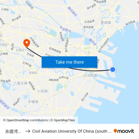 东疆湾景区 to Civil Aviation University Of China (south campus) map