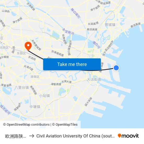 欧洲路陕西道 to Civil Aviation University Of China (south campus) map