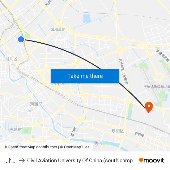 北站 to Civil Aviation University Of China (south campus) map