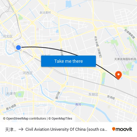 天津站 to Civil Aviation University Of China (south campus) map