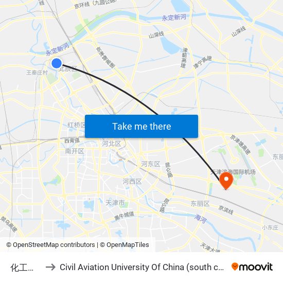 化工大楼 to Civil Aviation University Of China (south campus) map