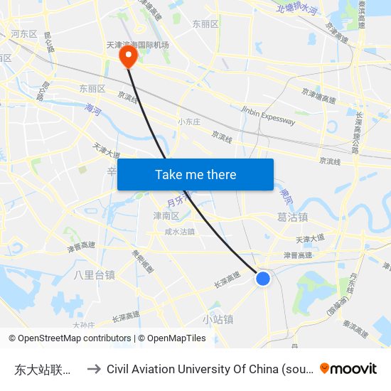 东大站联合小学 to Civil Aviation University Of China (south campus) map