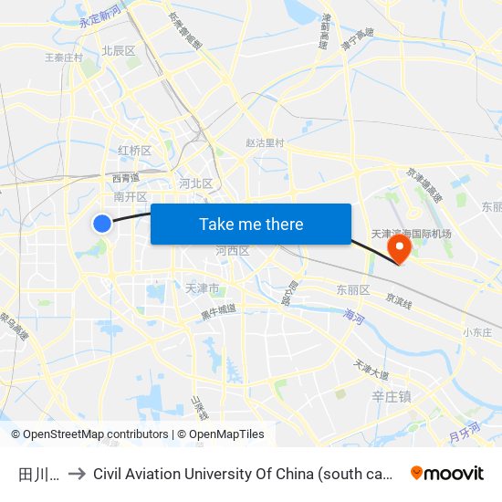 田川里 to Civil Aviation University Of China (south campus) map