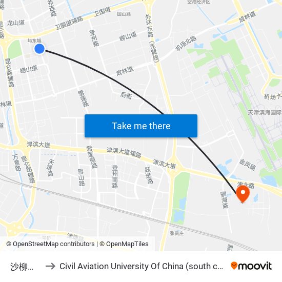 沙柳北路 to Civil Aviation University Of China (south campus) map