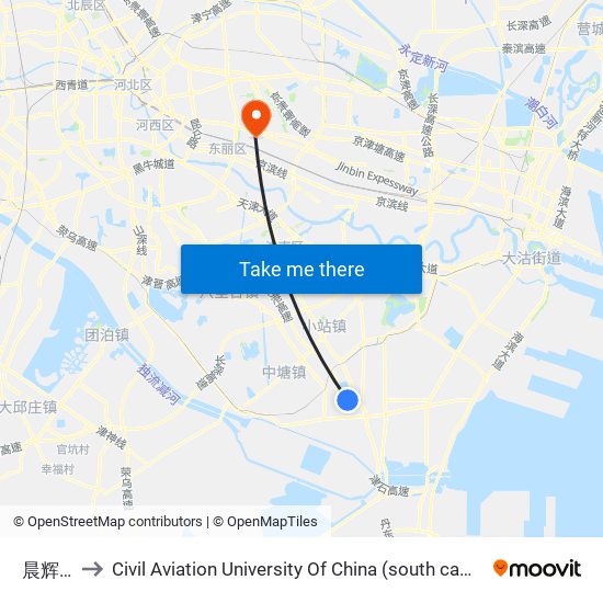 晨辉里 to Civil Aviation University Of China (south campus) map
