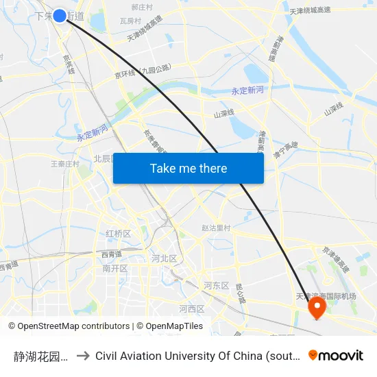 静湖花园东区 to Civil Aviation University Of China (south campus) map