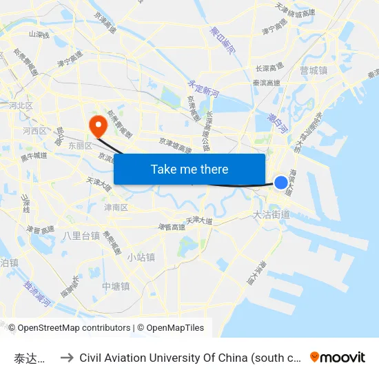 泰达二中 to Civil Aviation University Of China (south campus) map