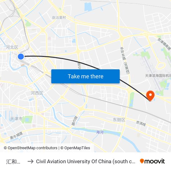 汇和家园 to Civil Aviation University Of China (south campus) map