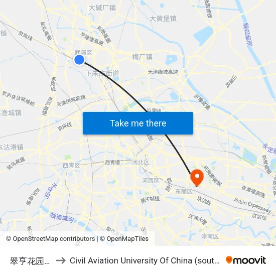 翠亨花园南里 to Civil Aviation University Of China (south campus) map