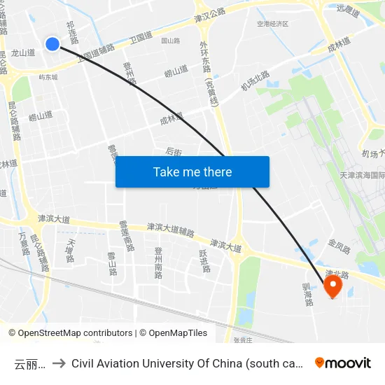 云丽园 to Civil Aviation University Of China (south campus) map