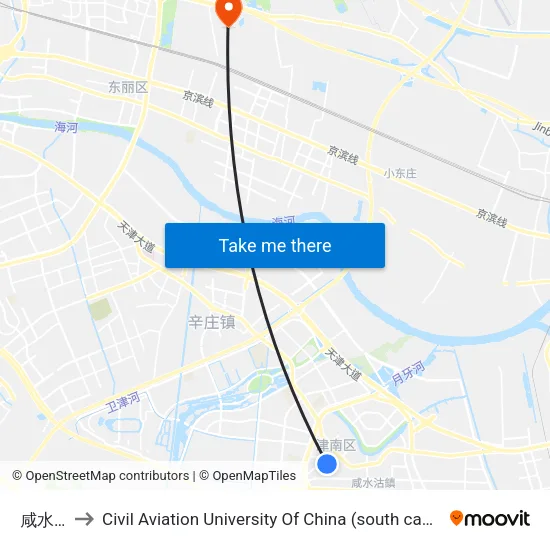 咸水沽 to Civil Aviation University Of China (south campus) map