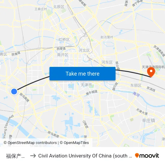 福保产业园 to Civil Aviation University Of China (south campus) map
