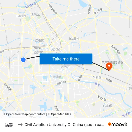 福姜路 to Civil Aviation University Of China (south campus) map